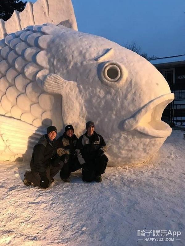 用雪堆出海象、章鱼、海龟，这三兄弟厉害了