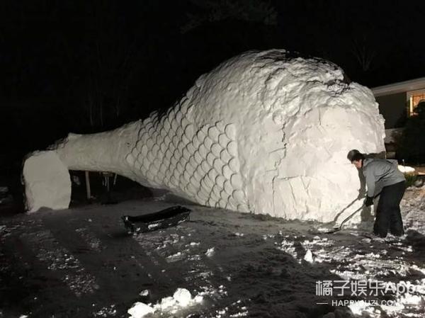 用雪堆出海象、章鱼、海龟，这三兄弟厉害了