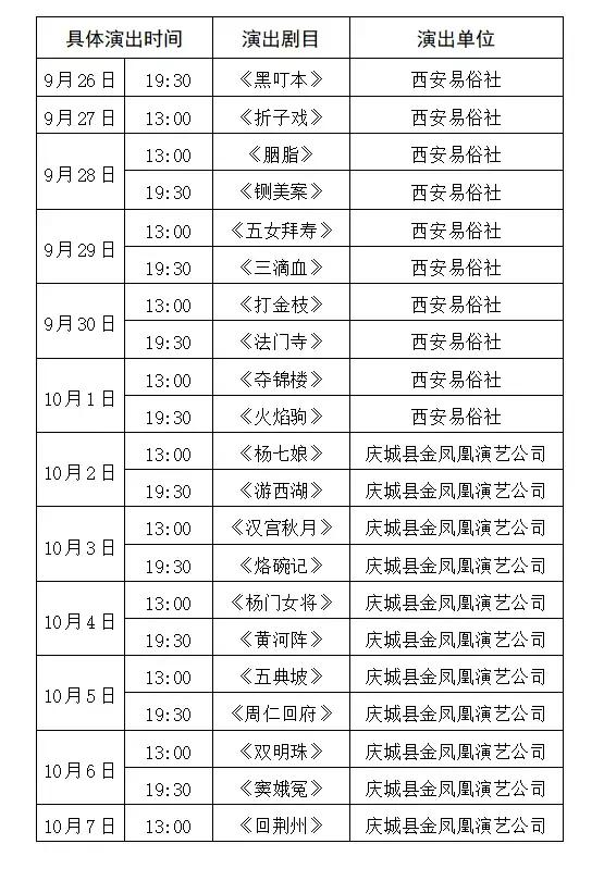 庆城县第二届旅游文化周系列活动之秦腔戏曲演出公告