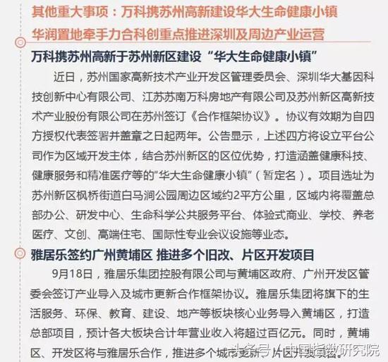 一周房企：万科苏州合建健康小镇，金隅获400亿融资