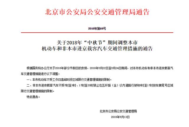 双节期间，外地车进京限行措施有变！