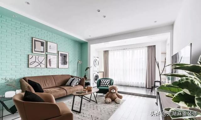 芜湖麻雀装饰108平清新北欧三居室二手房，相当和谐的蓝与绿