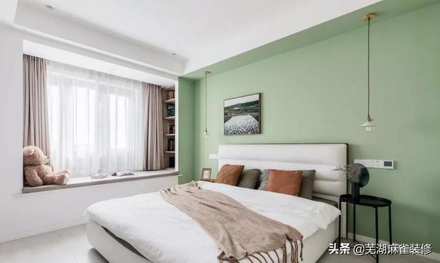 芜湖麻雀装饰108平清新北欧三居室二手房，相当和谐的蓝与绿