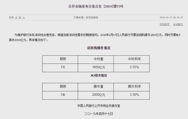 央行开展MLF操作2000亿元人民币