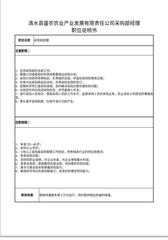 清水县盛农农业产业发展有限责任公司百万薪金聘经理