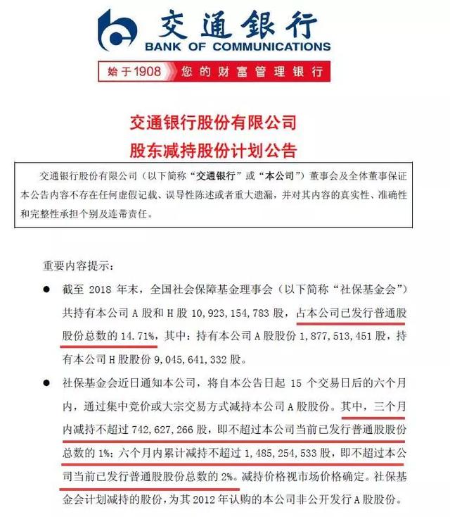 罕见！社保基金计划减持交行！市值约93亿，因何减的是交行？从收益情况到破净减持，至少七大看点