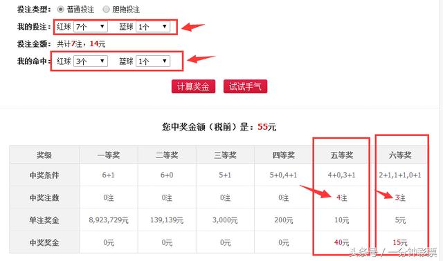 计算双色球复式投注金额及列举中奖的奖项方法