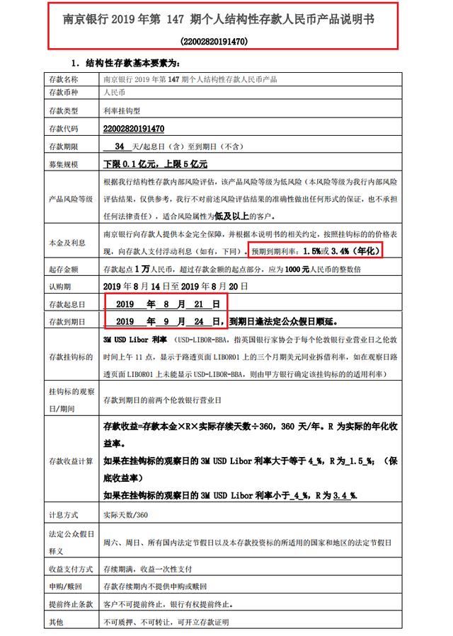 南京银行最新在售个人结构性存款产品