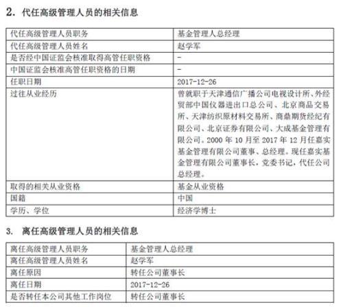 “黄金一代”5大基金总经理全离任 赵学军转任嘉实董事长