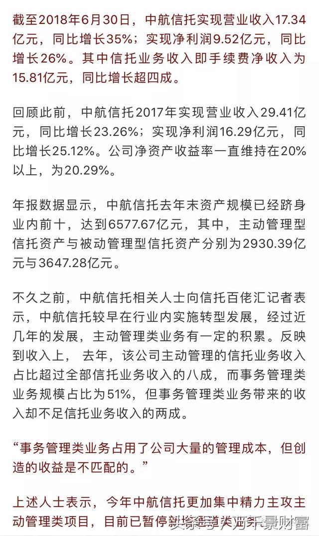 7家信托上半年经营数据出炉，中航净利最高，民生增长最快！