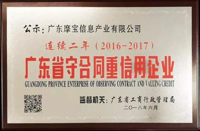 摩根数字集团旗下摩宝信息荣获“年度广东重合同守信用企业”称号
