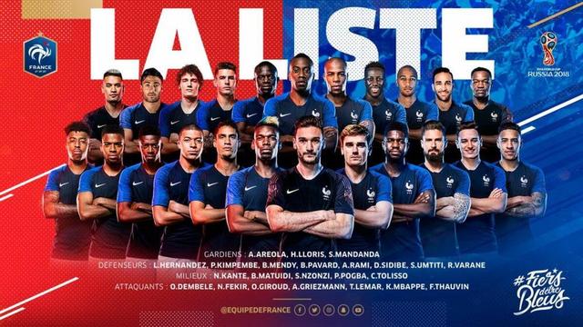 法国公布世界杯23人大名单：格列兹曼领衔，马夏尔候补