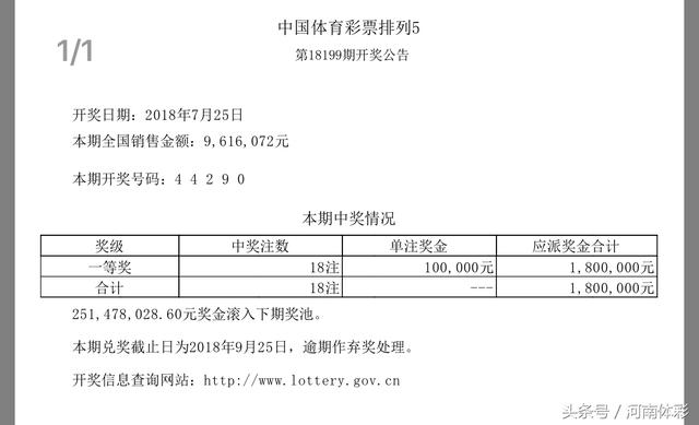 「开奖公告」7月25日中国体育彩票开奖公告